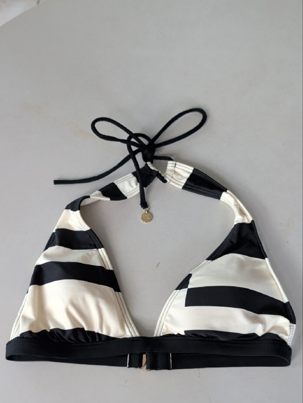 kate spade Black and Cream Striped Halter Bikini Top SZ Small Chic Comfy